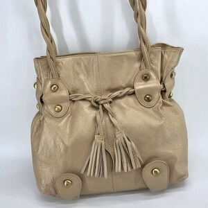 Michael Rome Gold Shoulder Bag Italian Leather Metallic Tassel Studded Y2K Style